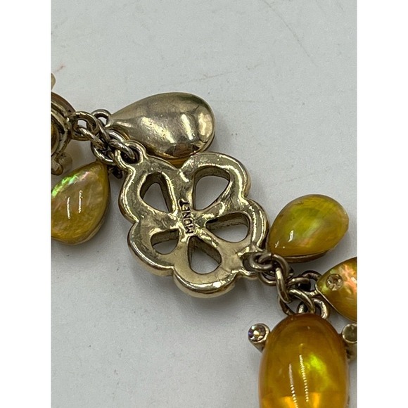 Monet Signed Yellow Cabochons & Antiqued Gold Tone Dangle Pave Toggle Bracelet - Picture 11 of 15